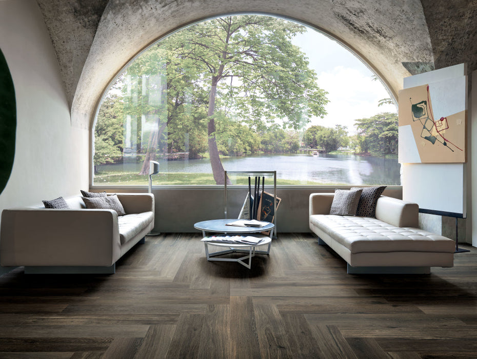 Elysium - Planches 8 in. x 48 in. Porcelain Tile - Choco floor installation