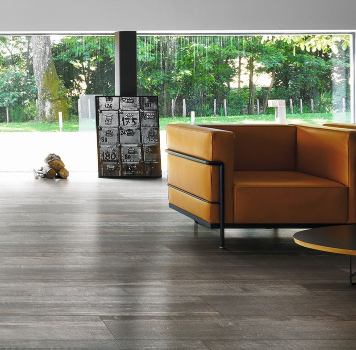 Elysium - Deco Wood 11 in. x 71 in. Rectified Porcelain Tile - Pearl floor installation