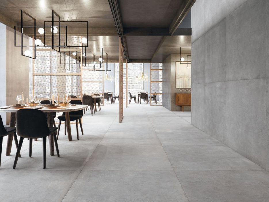 Elysium - Plain Series - 30 in. x 60 in. Matte Rectified Porcelain Tile - Cinder floor and wall installation