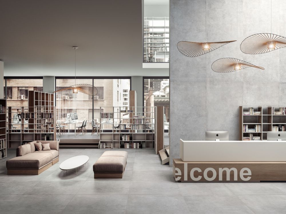 Elysium - Plain Series - 30 in. x 60 in. Matte Rectified Porcelain Tile - Cinder wall installation