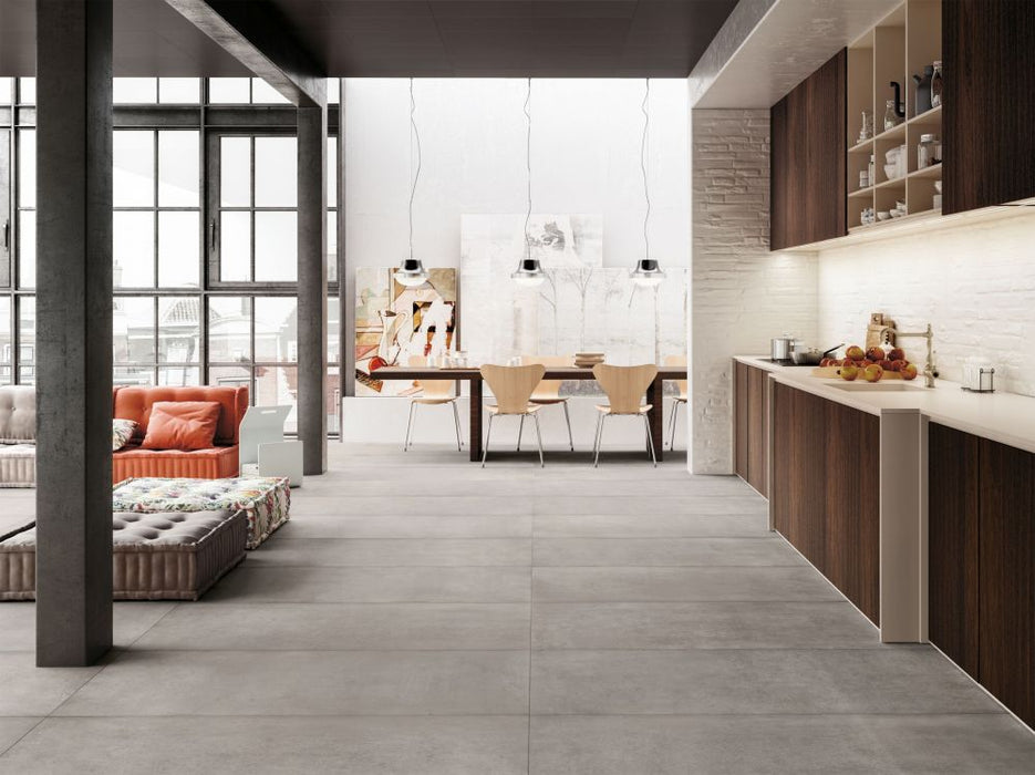 Elysium - Plain Series - 30 in. x 60 in. Matte Rectified Porcelain Tile - Nickel floor installation
