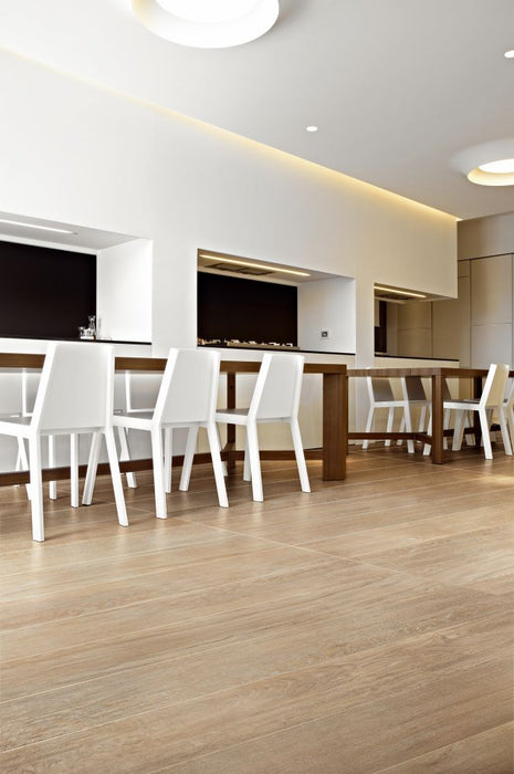 Elysium - Selection Oak Series - 6 in. x 36 in. Matte Porcelain Tile - Cream floor installation