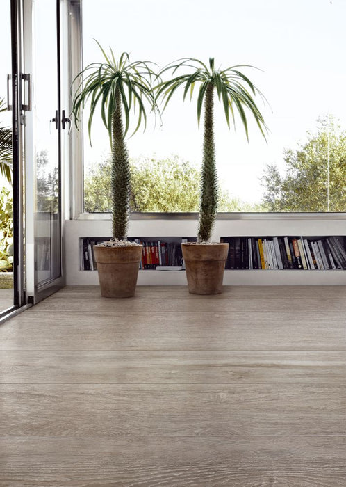 Elysium - Selection Oak Series - 6 in. x 36 in. Matte Porcelain Tile - Grey floor installation