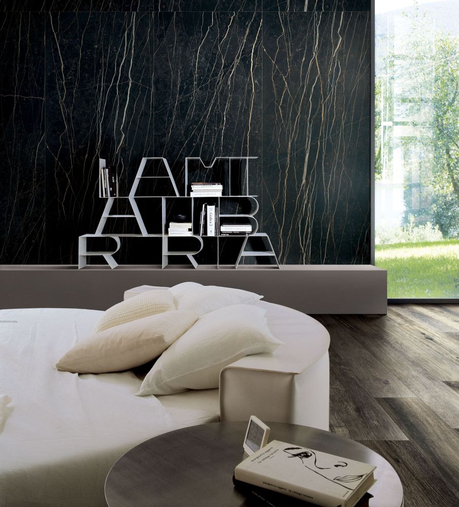 Elysium - Prexious - 24 in. x 48 in. Glossy Rectified Porcelain Tile - Thunder Night wall installation