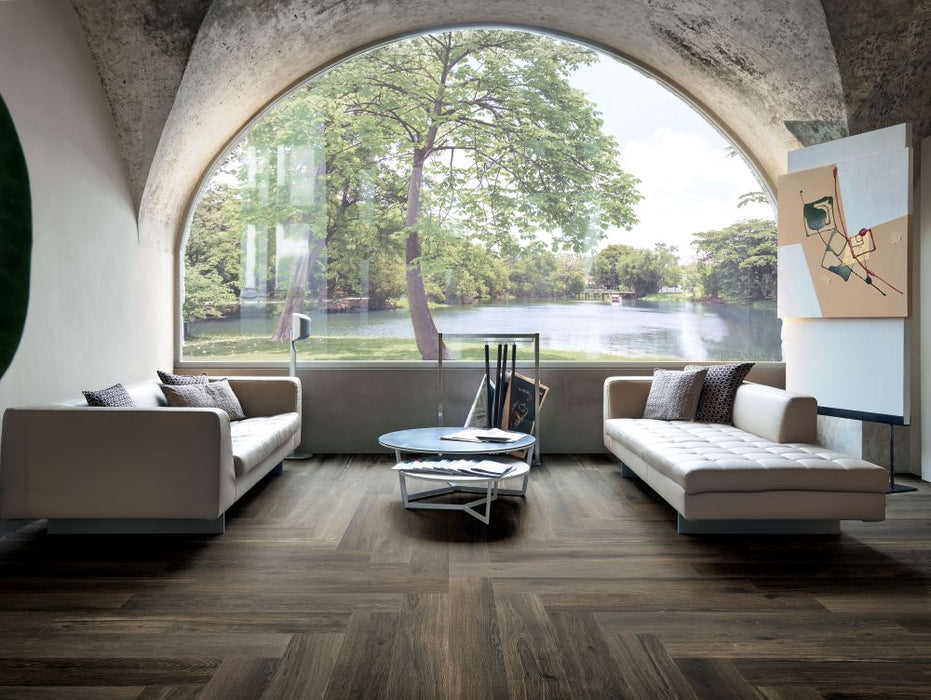 Elysium - Planches 6 in. x 36 in. Porcelain Tile - Choco floor installation