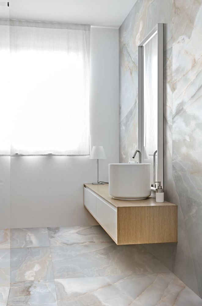 Elysium - Reves Series - 24 in. x 48 in. Matte Rectified Porcelain Tile - Bleu floor and wall installation