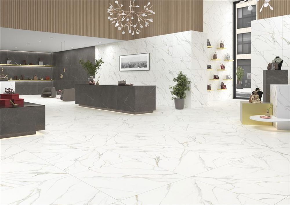 Elysium - Aston 48 in. x 48 in. Rectified Porcelain Tile - Aston Gold Matte floor installation