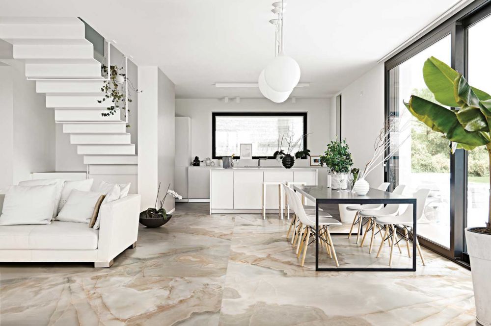 Elysium - Reves Series - 24 in. x 48 in. Glossy Rectified Porcelain Tile - Noisettte floor installation