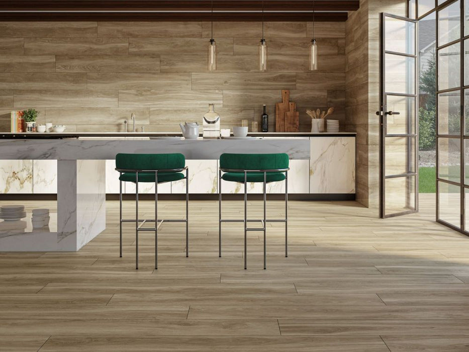 Elysium - Helsinki 10 in. x 60 in. Porcelain Tile - Taupe floor installation