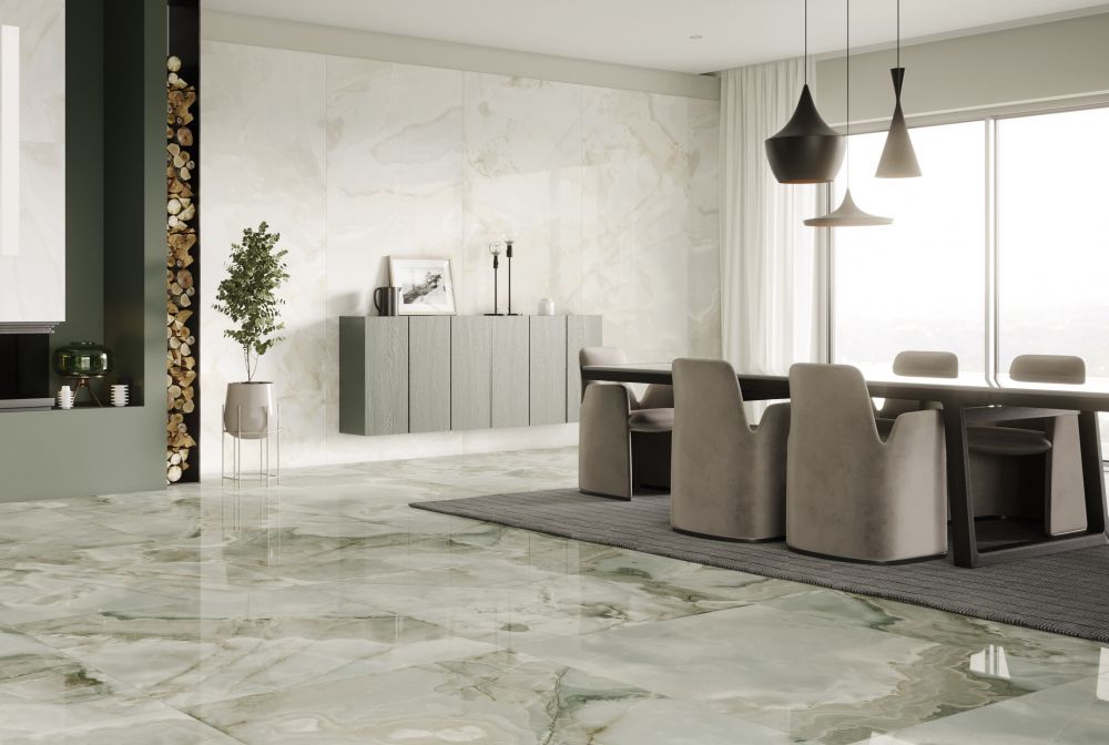 Elysium - Reves Series - 24 in. x 48 in. Glossy Rectified Porcelain Tile - Jade floor installation