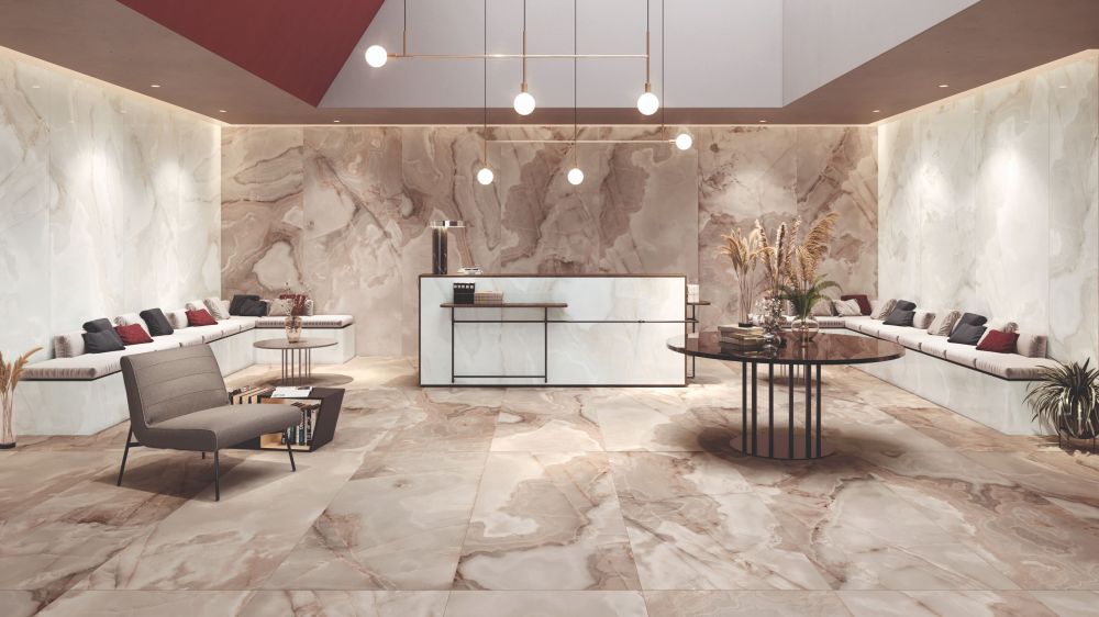 Elysium - Reves Series - 24 in. x 48 in. Matte Rectified Porcelain Tile - Rose floor installation