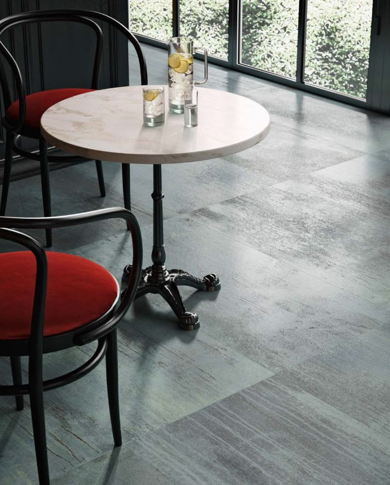 Elysium - Dripart 24 in. x 48 in. Matte Rectified Porcelain Tile - Verdigris floor installation