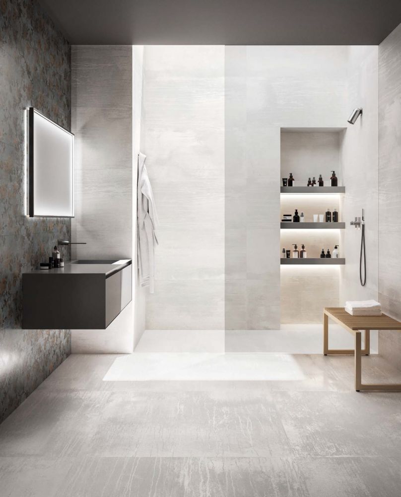 Elysium - Dripart 24 in. x 48 in. Matte Rectified Porcelain Tile - Titanium floor and wall installation