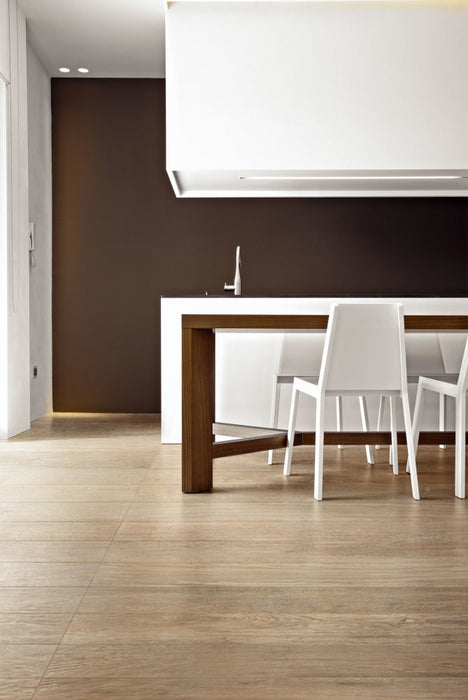 Elysium - Selection Oak Series - 8 in. x 48 in. Matte Porcelain Tile - Cream floor installation