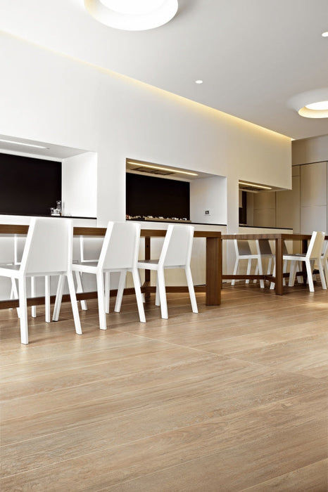 Elysium - Selection Oak Series - 8 in. x 48 in. Matte Porcelain Tile - Cream floor installation