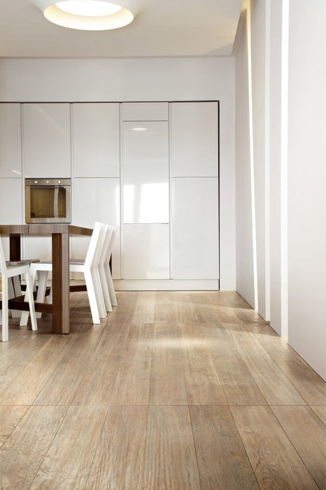 Elysium - Selection Oak Series - 8 in. x 48 in. Matte Porcelain Tile - Cream floor installation