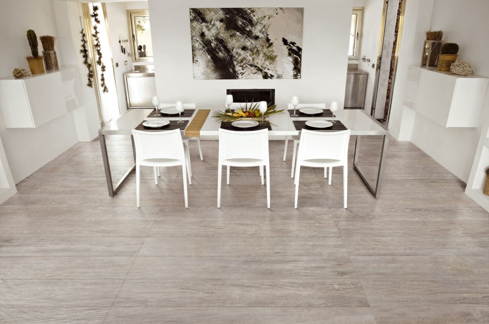Elysium - Selection Oak Series - 11 in. x 71 in. Matte Porcelain Tile - Grey floor installation