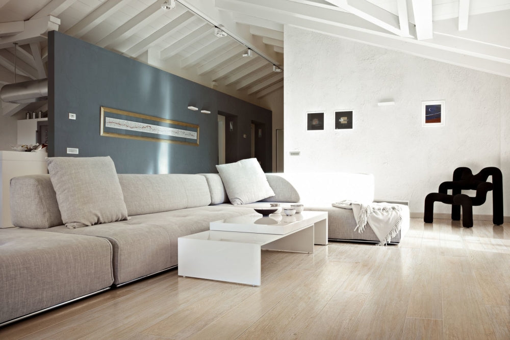 Elysium - Selection Oak Series - 11 in. x 71 in. Matte Porcelain Tile - White floor installation