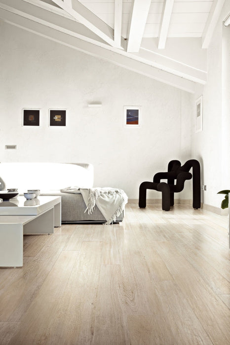 Elysium - Selection Oak Series - 8 in. x 48 in. Matte Porcelain Tile - White floor installation