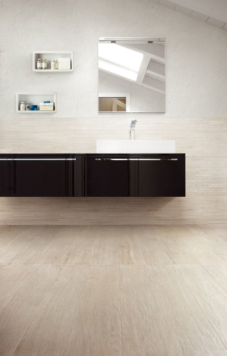 Elysium - Selection Oak Series - 8 in. x 48 in. Matte Porcelain Tile - White floor installation