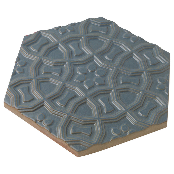 Walker Zanger - Andalucia - 9 in. x 10 in. Marrakesh Matte Decorative Hex Tile - Atlantico Angled View