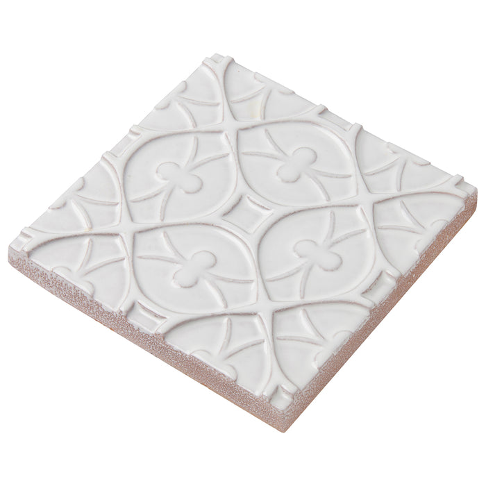 Walker Zanger - Andalucia - 6 in. x 6 in. Alhambra Glossy Decorative Tile - Blanco Angled View