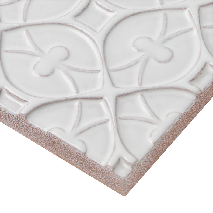 Walker Zanger - Andalucia - 6 in. x 6 in. Alhambra Glossy Decorative Tile - Blanco Close View