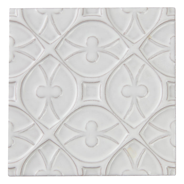 Walker Zanger - Andalucia - 6 in. x 6 in. Alhambra Glossy Decorative Tile - Blanco Tile View