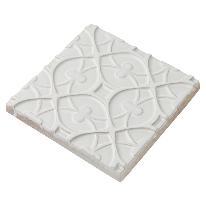 Walker Zanger - Andalucia - 6 in. x 6 in. Alhambra Matte Decorative Tile - Blanco Angled View