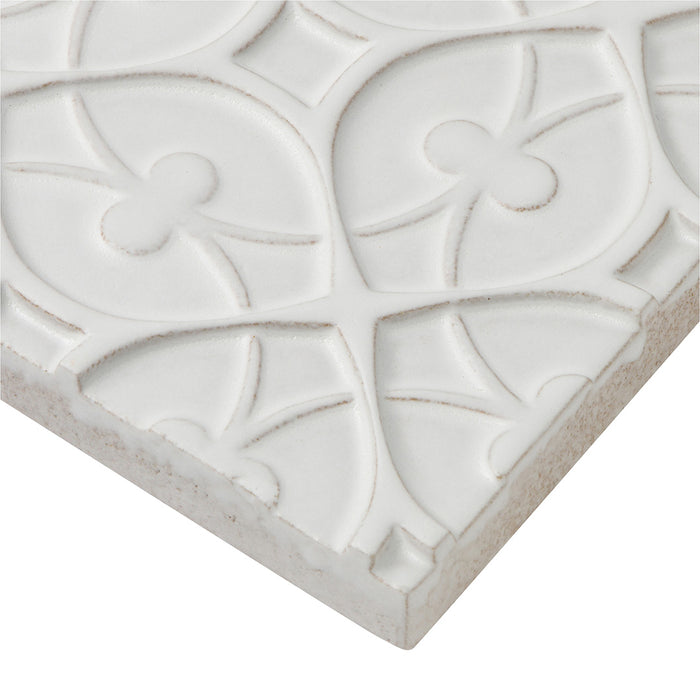Walker Zanger - Andalucia - 6 in. x 6 in. Alhambra Matte Decorative Tile - Blanco Edge View