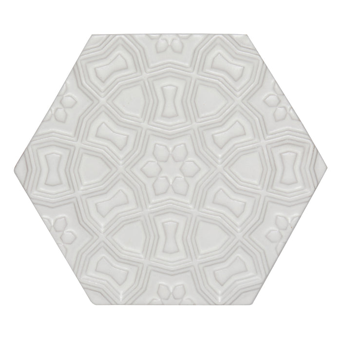 Walker Zanger - Andalucia - 9 in. x 10 in. Marrakesh Matte Decorative Hex Tile - Blanco Tile View