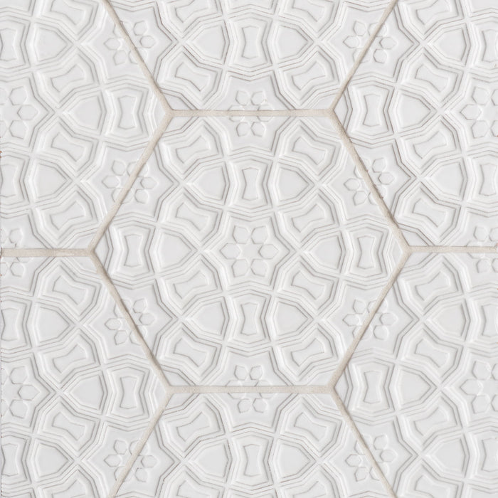 Walker Zanger - Andalucia - 9 in. x 10 in. Marrakesh Matte Decorative Hex Tile - Blanco