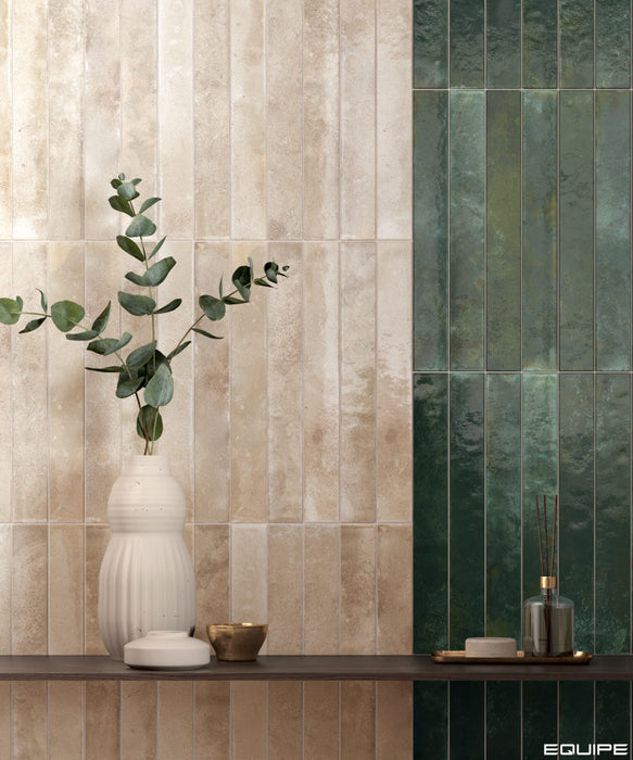 Equipe - Bali Collection - 2 in. x 16 in. Tile - Almond wall installation