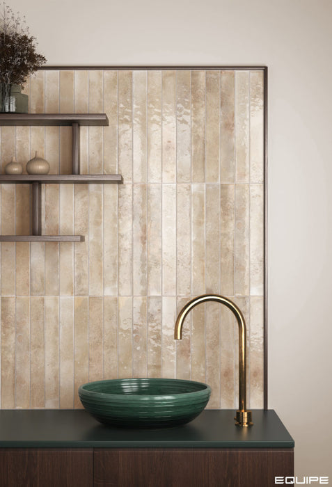 Equipe - Bali Collection - 2 in. x 16 in. Tile - Almond wall installation