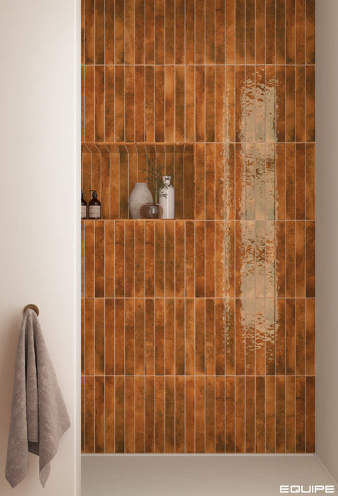 Equipe - Bali Collection - 2 in. x 16 in. Tile - Ginger wall installation