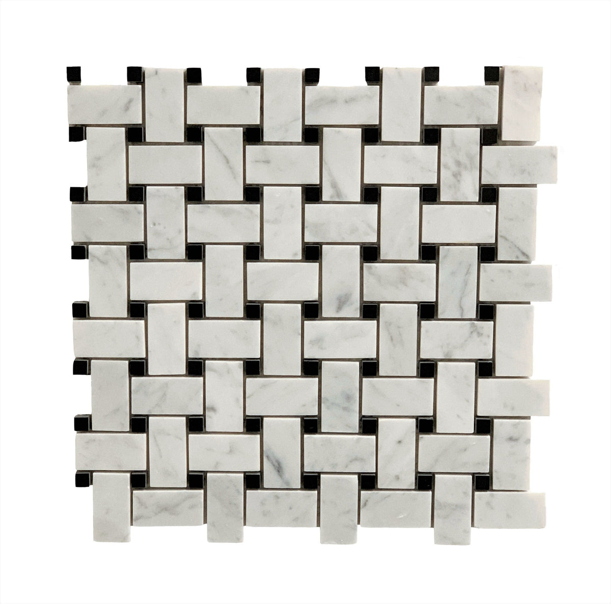 Rickert Tile - Basketweave w/ Black Dot - Carrara