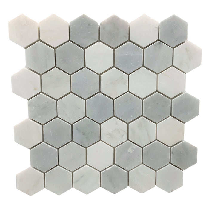 Rickert Tile - Oriental White with Oriental Grey 2" Hex Porcelain Mosaic