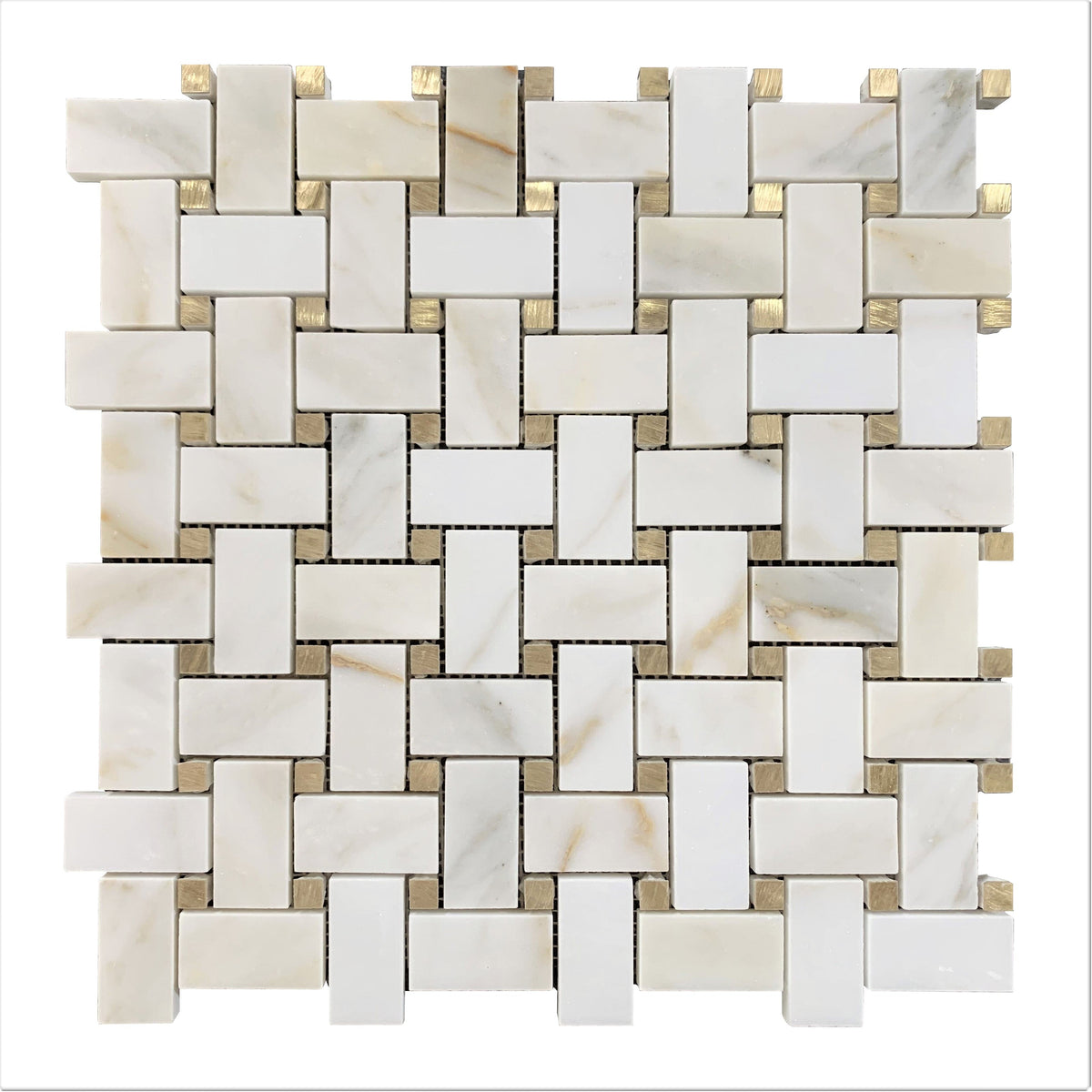 Rickert Tile - Basketweave - Calacatta w/ Brushed Copper Dot