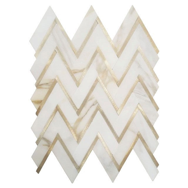 Rickert Tile - Chevron Calacatta Gold with Gold Line