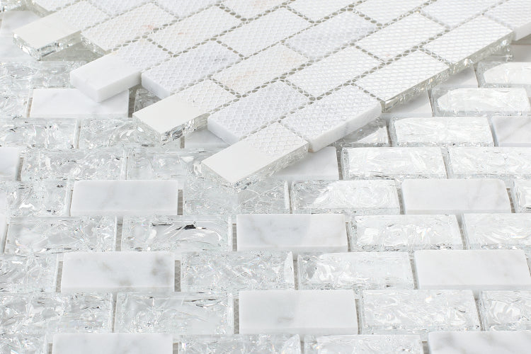 Elysium - Icy Brick 11.75 in. x 11.75 in. Glass Mosaic