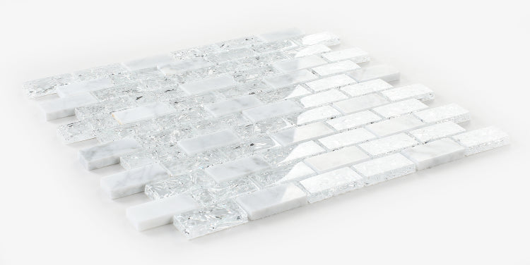 Elysium - Icy Brick 11.75 in. x 11.75 in. Glass Mosaic