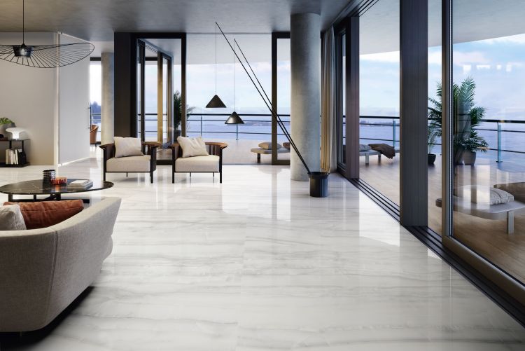 Elysium - Akoya Series - 24 in. x 48 in. Polished Rectified Porcelain Tile - Silver floor installation