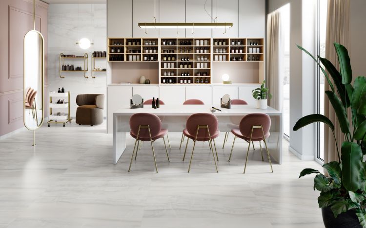 Elysium - Akoya Series - 24 in. x 48 in. Matte Rectified Porcelain Tile - Silver floor installation