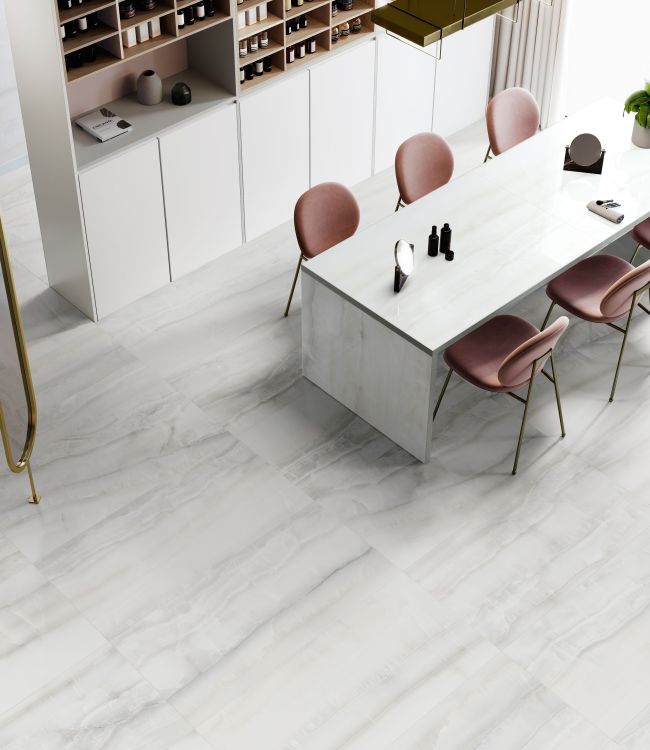 Elysium - Akoya Series - 24 in. x 48 in. Matte Rectified Porcelain Tile - Silver floor installation