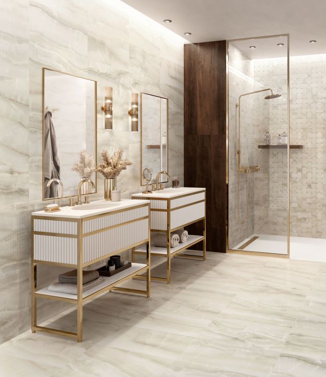 Elysium - Akoya Series - 12 in. x 24 in. Matte Rectified Porcelain Tile - Ivory InstalledElysium - Akoya Series - 12 in. x 24 in. Matte Rectified Porcelain Tile - Ivory Room Scene