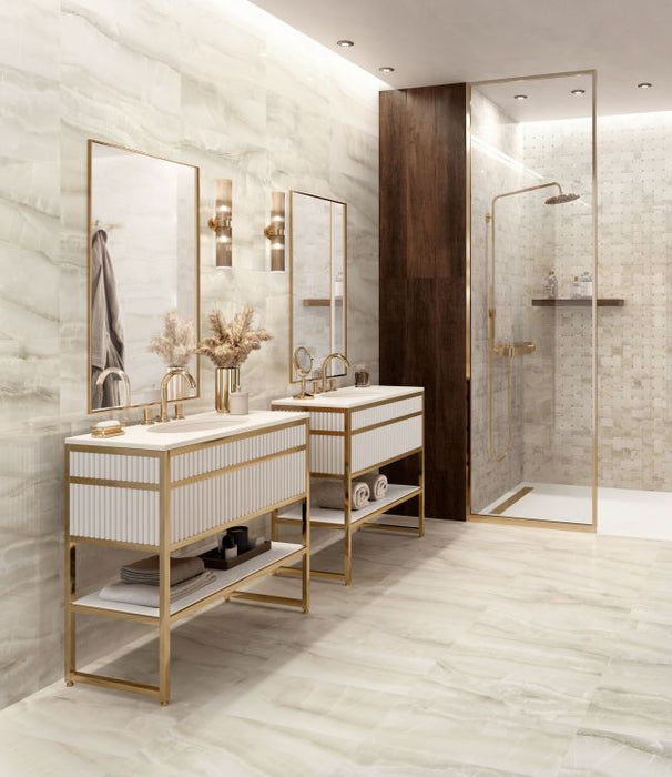 Elysium - Akoya Series - 12 in. x 24 in. Matte Rectified Porcelain Tile - Ivory InstalledElysium - Akoya Series - 12 in. x 24 in. Matte Rectified Porcelain Tile - Ivory Room Scene