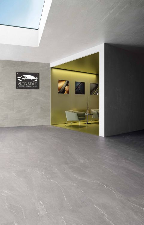 Elysium - Waystone 12 in. x 24 in. Matte Rectified Porcelain Tile - Grey floor installation