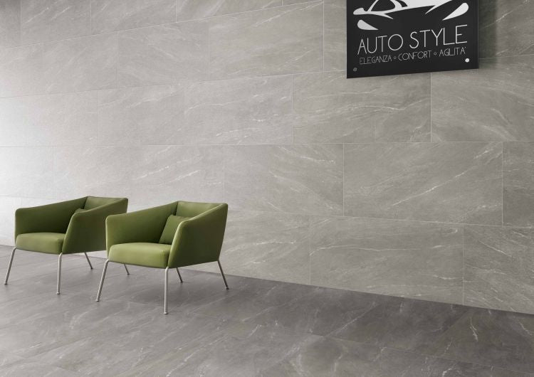 Elysium - Waystone 12 in. x 24 in. Matte Rectified Porcelain Tile - Grey floor and wall installation 