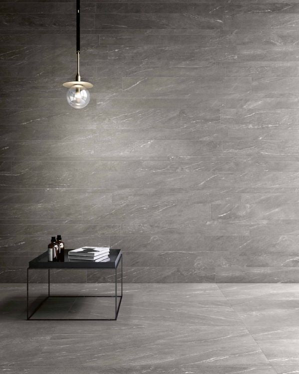 Elysium - Waystone 12 in. x 24 in. Matte Rectified Porcelain Tile - Grey floor installation