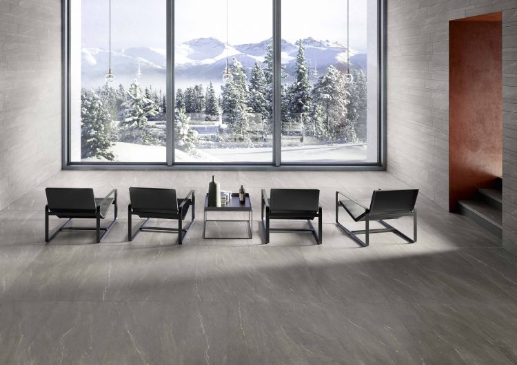 Elysium - Waystone 12 in. x 24 in. Matte Rectified Porcelain Tile - Grey floor installation